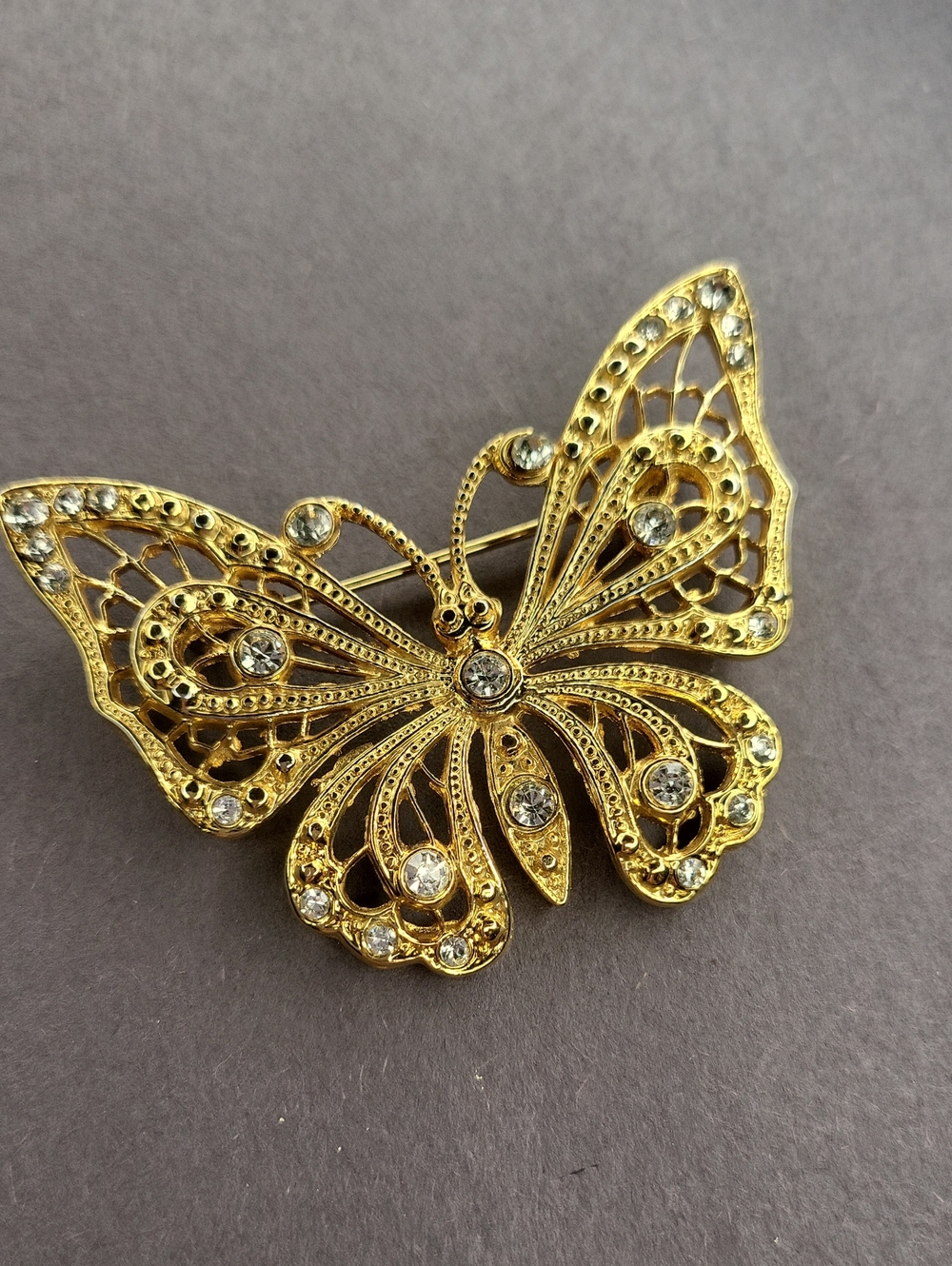 Gold Butterfly Brooch with Crystals